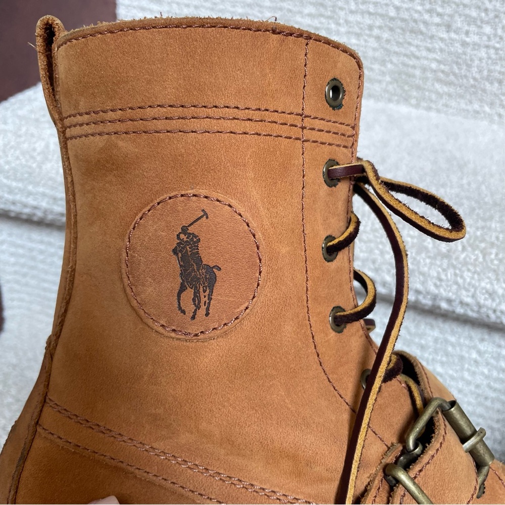 Polo Ralph Lauren Leather Ranger Brown Lug Sole Buckle Detail Lace Up Boots - Picture 11 of 11